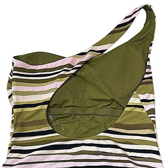 Seafolly Sun Stripe Green One Shoulder One-Piece Swimsuit - Picture 12 of 16